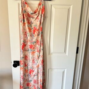 Floral Cowl Neck Maxi Dress - Peach Pink